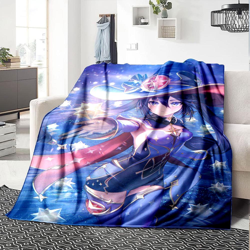 1Pc Genshin Impact Blanket Soft Comfortable Polyester Blanket Four Seasons All Season Blanket Bedroom Office Outdoor Use Anime Style Throw Christmas G
