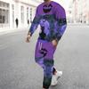 Men Purple Halloween Black Cat Bat Moon Cross Print Long Sleeve Sweatshirt And Jogger Pants Two Piece Suit