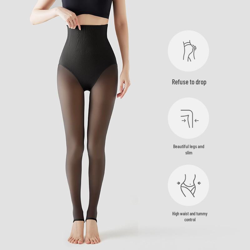 High Waist Slimming Nude-Look Fleece Leggings for Tall Women – Spring/Autumn