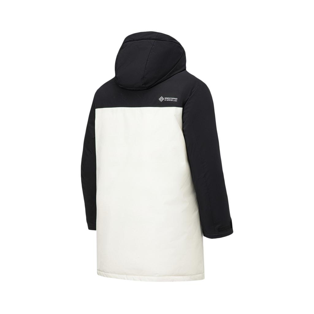 Li Ning Fitness Series Letter Logo Printed Loose Long Down Jacket Men Outerwear Vanilla-White Black AYMT319-3