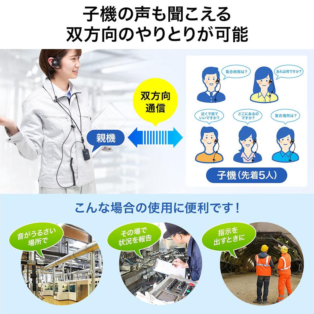 Sanwa Direct Wireless Guide System with Guide Earphone Tour Guide System Connects up to 255 Guide Guide System Factory Microphone, Microphone, Two-Way