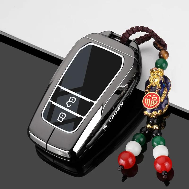 Zinc Alloy Leather Car Key Case Cover Shell for Toyota CHR Hilux Fortuner Land Cruiser 200 Camry Corolla Crown RAV4 Highland