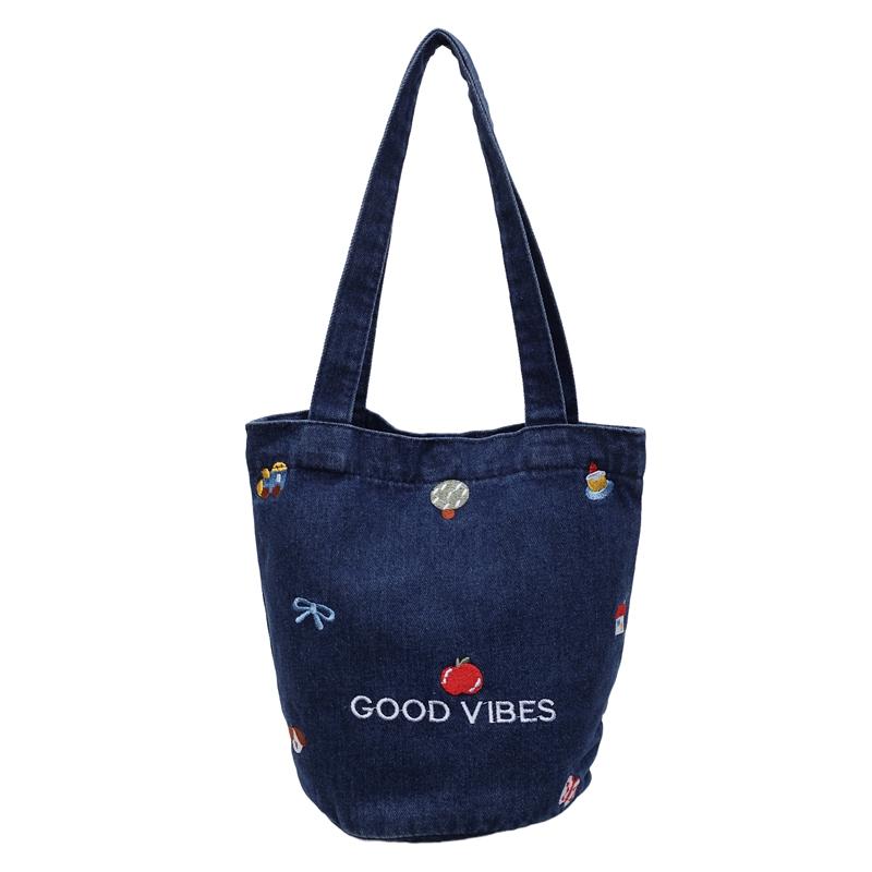 Large Capacity Denim Bag Women Embroidered Handbag Shoulder Bag