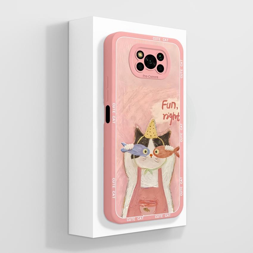 Phone Case For Xiaomi Poco X3 X5 X6 X7 C40 C50 C51 C55 C71 C75 Cute Cat Soft Covers Lens Protection Liquid Silicone Anti Slip Shell For Xiaomi Housing