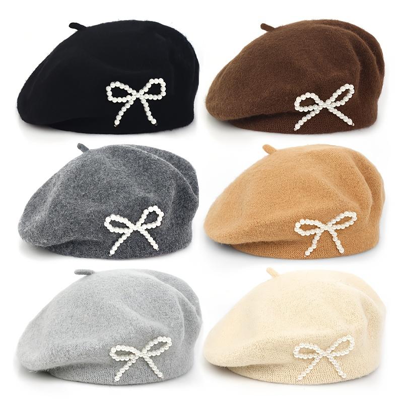 1pc Solid Color Women's New Bow Wool Beret, Suitable for Daily Use, Available in Multiple Colors