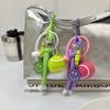 Colorful Smiling Face Big Tennis Keychain Creative Schoolbag Pendant Silicone Binding Rope Decoration Charm Gift Green/Purple