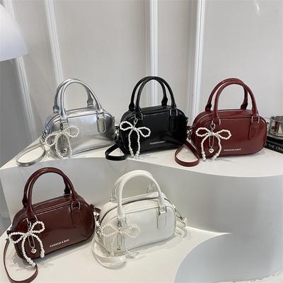 New Summer Fashion Simple Women's Square Bag Pearl Bow Shoulder Bag Crossbody Bag