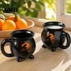Decorazione Casa Magica Stregoneria Tazza Caldaia Strega di Halloween, 350ml Pentola Magica Vintage Gotica a 3 Gambe, Barattolo Contenitore da Scrivania per Ufficio Gatto Nero Ceramica