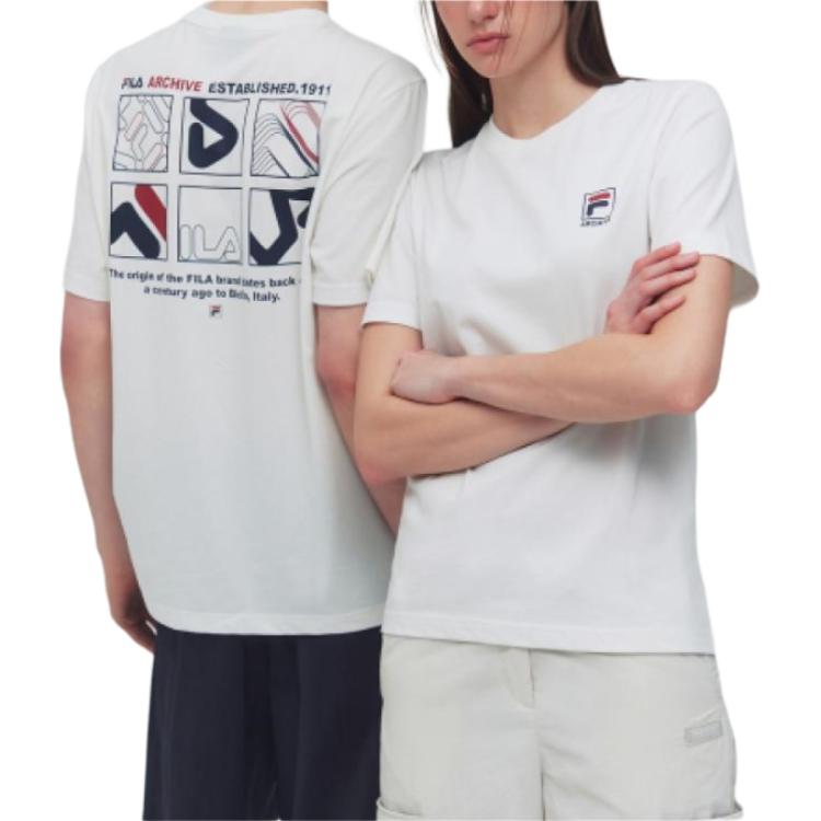 Men's T-Shirt FILA Cotton Blend F Box Short Sleeve T Shirt T Shirt Unisex White