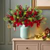 5Pcs Fake Red Berry Artificial Christmas Pine Realistic Artificial Green Plant  Floral Stems