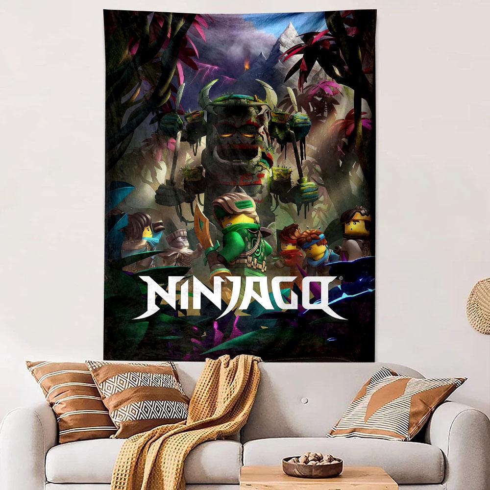 Lego Ninjago Jungle Stone Giant Wall Tapestry Ninja Minifigures Fantasy Cartoon Decor for Kids Bedroom Game Room Playroom Gift