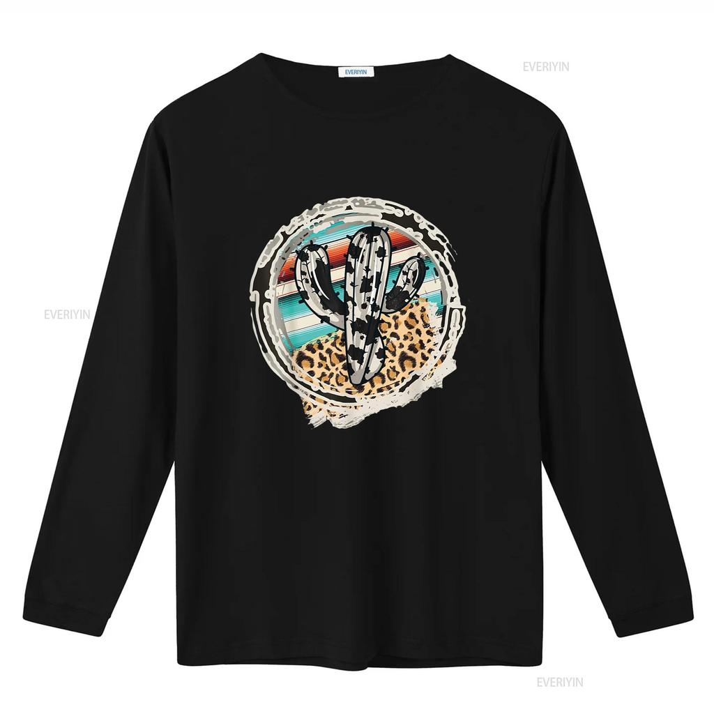 Leopard Cow Pattern Cactus Serape Print Cowgirl Ro Trendy T Shirt for Women Stylish and Comfortable Vintage Washed Graphic
