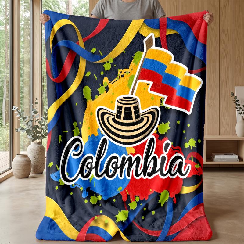 Colombia Football Printed Flannel Blanket Skin Friendly Warm Decorative Throw for Indoor Couch Bed Daily Use