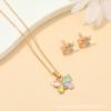 Butterfly Heart Necklace Earrings Set for Kids Vibrant Colors Jewelry Accessory Stylish Handmade Women Accessories