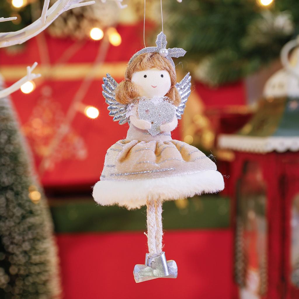 Christmas Plush Angel Girl Dolls Ornaments Xmas Tree Pendant Hanging Decoration For Home New Year Decor Supplies Kids Gifts