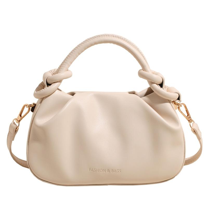 New simple pleated handbag women's fashion solid color shoulder small square bag popular versatile commuter messenger bag