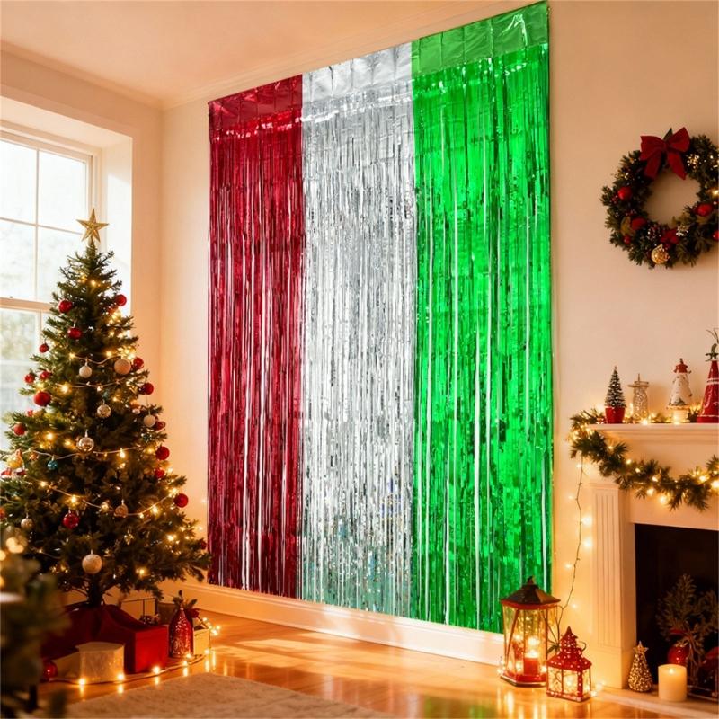 4Pcs Multicolored PET Rain Curtain Metallic Tinsel Curtain For Wedding Backdrops Christmas Birthday Party Decoration