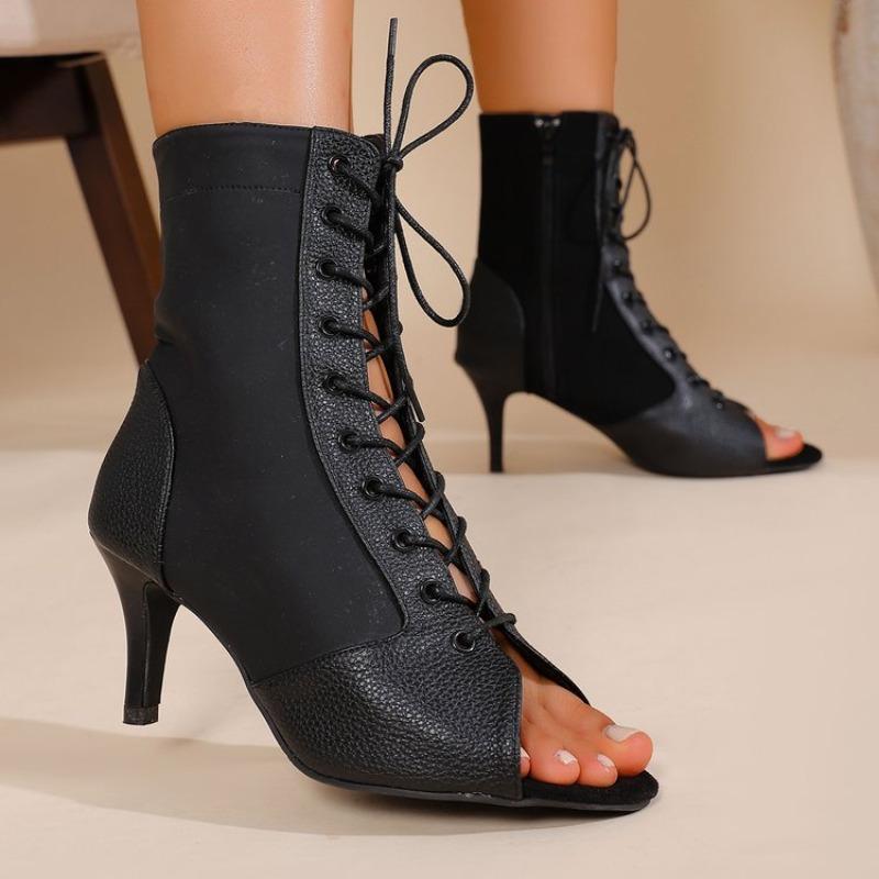 Girls Latin Dance Shoes Women High-Top Sandals Dance Hall Shoes Ladies Fashion Sexy High-Heeled Black Lace-Up Sandals 7cm 9cm