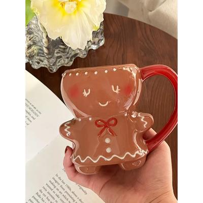 Karikatür Sevimli Noel Zencefilli kurabiye adam Seramik Kahve Kupası Kupa Çift Seramik Su Kupası Çay Kupası Meyve Suyu İçecek Kupası Küçük Hediye