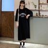 Women's Korean Style Cotton Short-Sleeve Loose Casual Plus Size Long Dress for Summer Maternity and Nightwear