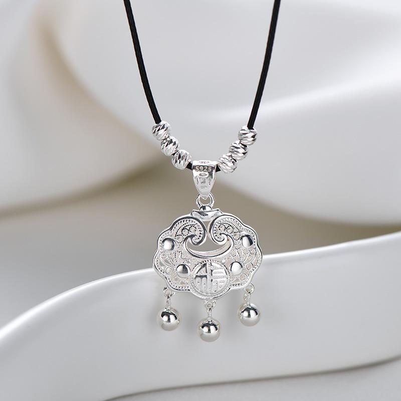 Tichiya Ethnic Style Luxury Woven Clavicle Chain Necklace In S925 Sterling Silver Women's Peace Lock Trendy Design