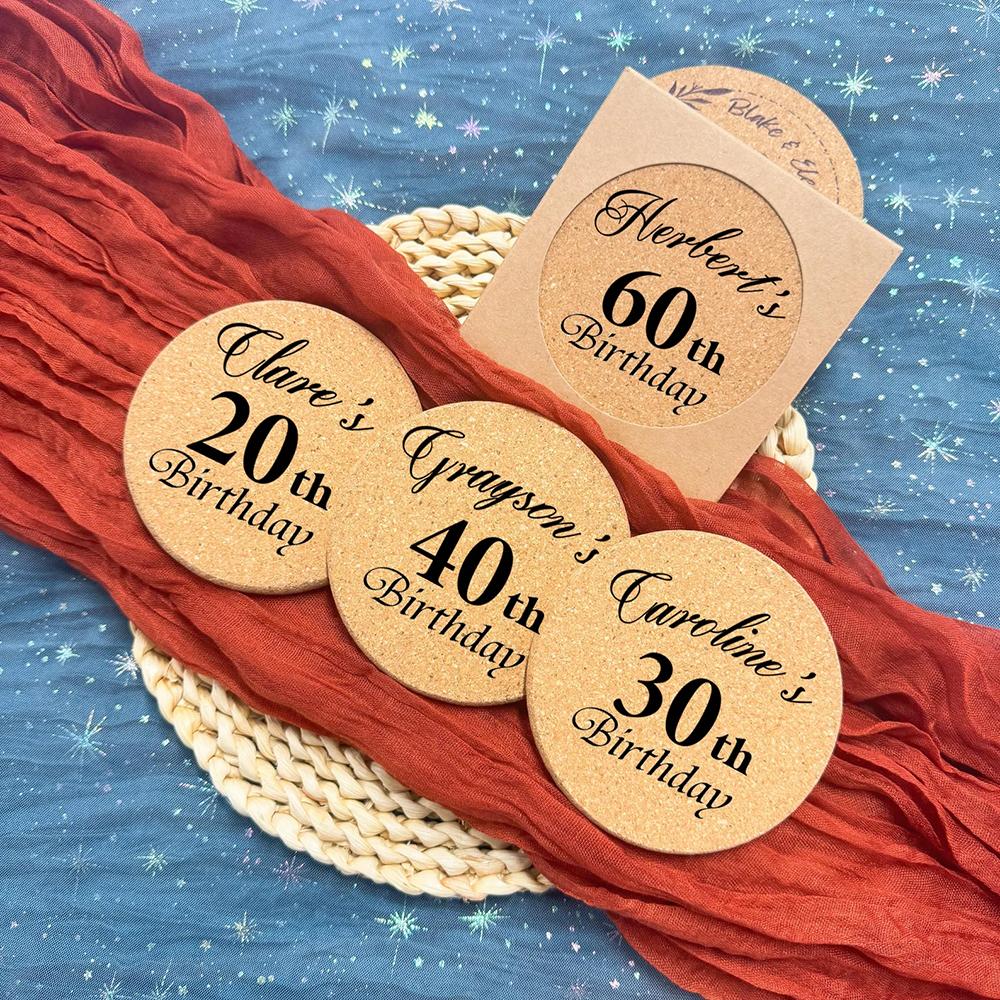 3Pcs Personalized Engraved Wood Coaster Birthday Coaster 30th 40th 50th 60th Birthday Favors for Guest Party Home Table Decorate