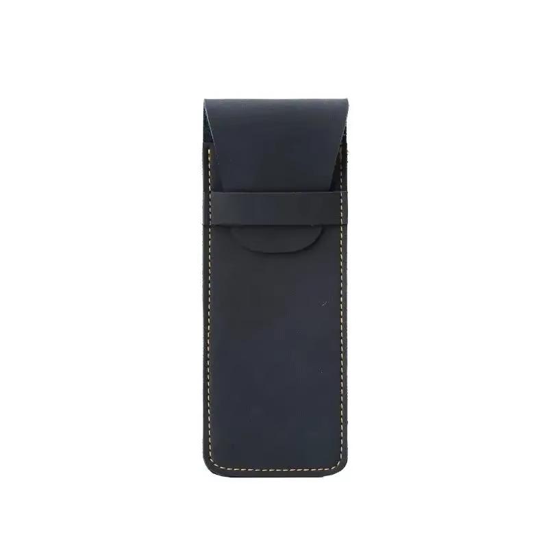

Vintage Frosted PU Leather Flap Pen Case High-end Fountain Pen Protective Sleeve Large Capacity Double Set of Pen Case темно-синий
