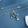 S925 Sterling Silver Green Zirconium Double Cross Pendant for Men and Women Trendy Sweet Cool Style Niche Ins Hip Hop Sweater Chain Necklace for Women