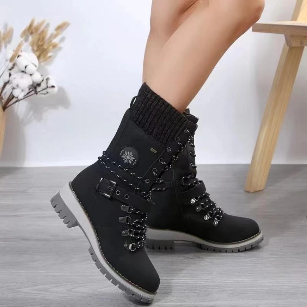 Winter Outdoor Shoes for Women Side Zip Women's Mid-Calf Boots Square Heel Casual Women's Shoes Med Heel Ladies Boots
