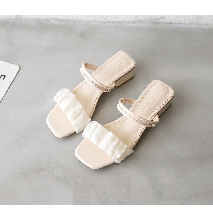 Women's Summer 2025 French Style Chunky Heel Sandals: Mid-Heel Internet Celebrity Two-Wear Sandals and Slippers