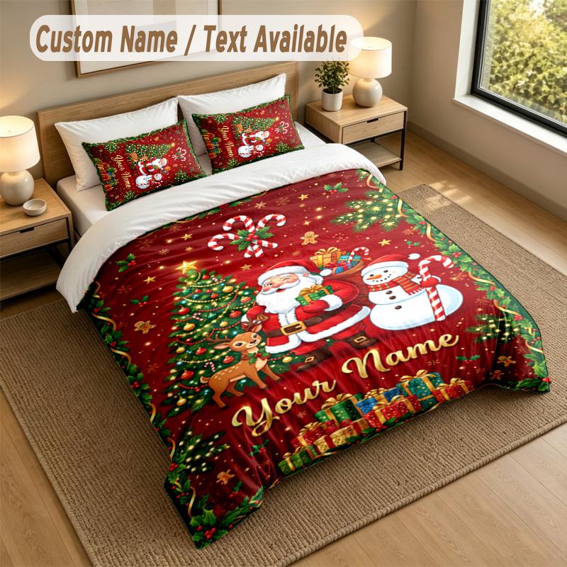 Christmas Theme Personalized 3Pcs Bedding Set Custom Text & Name 1 Sheet 2 Pillowcases Household Bedding 1pc