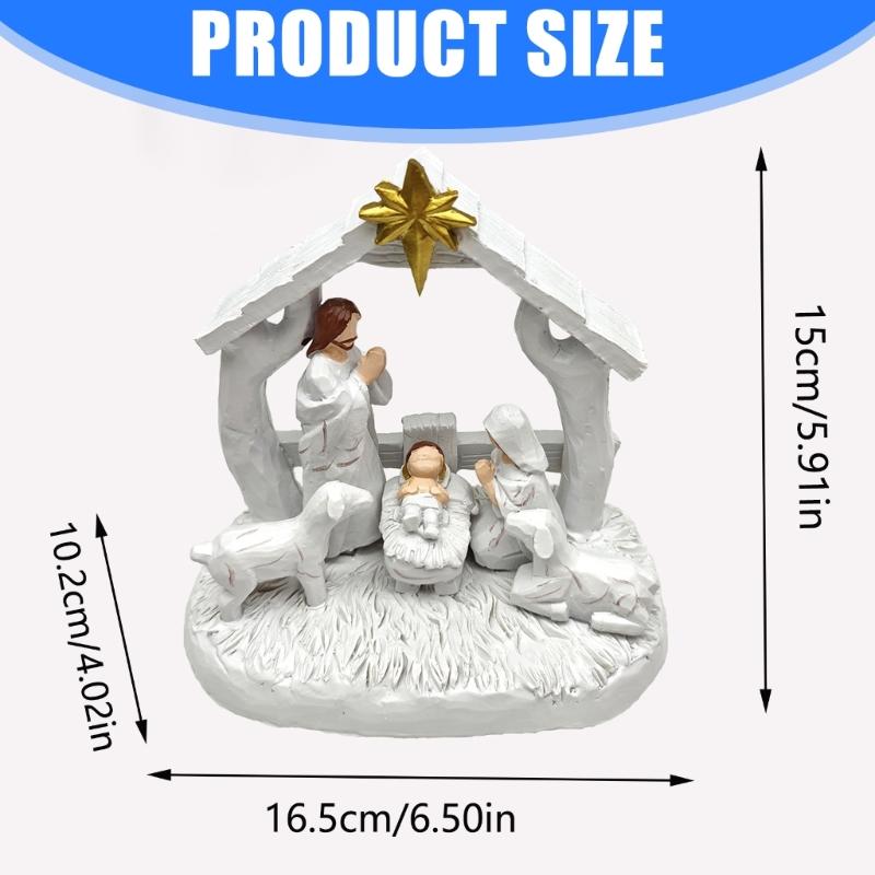 Christmas Nativity Figurines Resin Nativity Scene Statue with Stable Holy Family Statue Table Centerpieces Home Decors