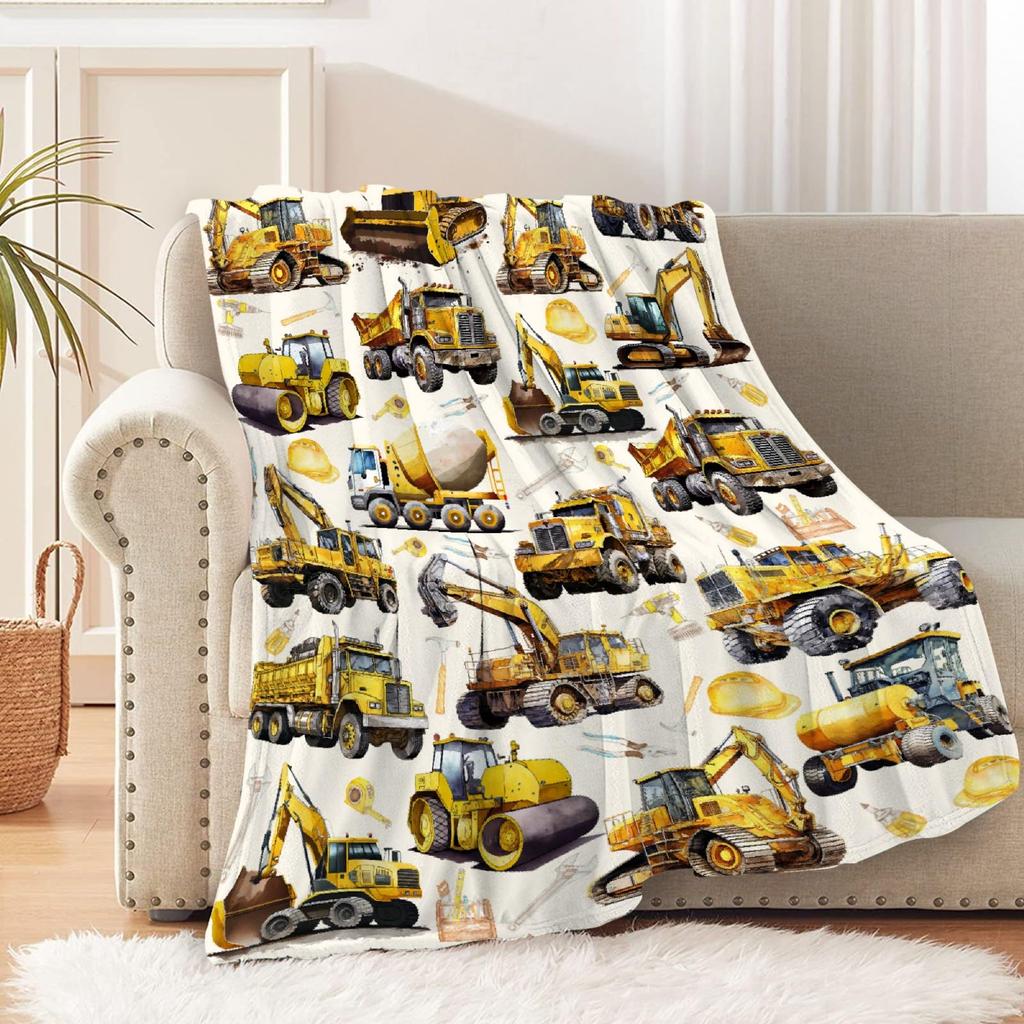 Construction Truck Blanket Kids Boys Cartoon Excavator Plush Throw Blanket Fuzzy Flannel Tractor Blankets for Bed Couch Sofa