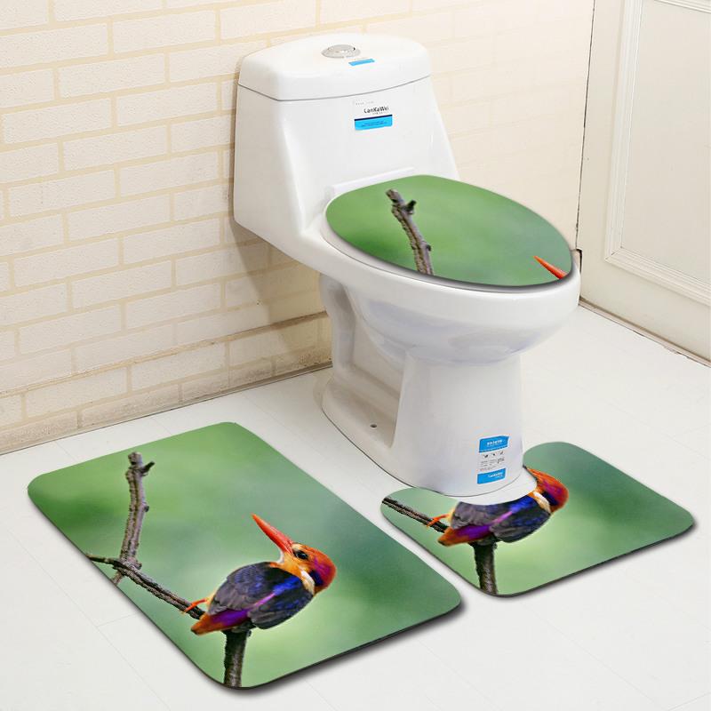 Kingfisher Floor Mat Bathroom Mat Toilet Three-Piece Set
