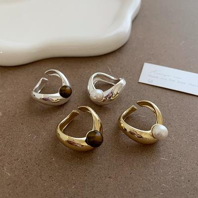Design Sense Irregular Metallperle Tigerauge Stein Offener Ring Damen Überzogene Persönlichkeit Mode Vielseitiger Ring Ring