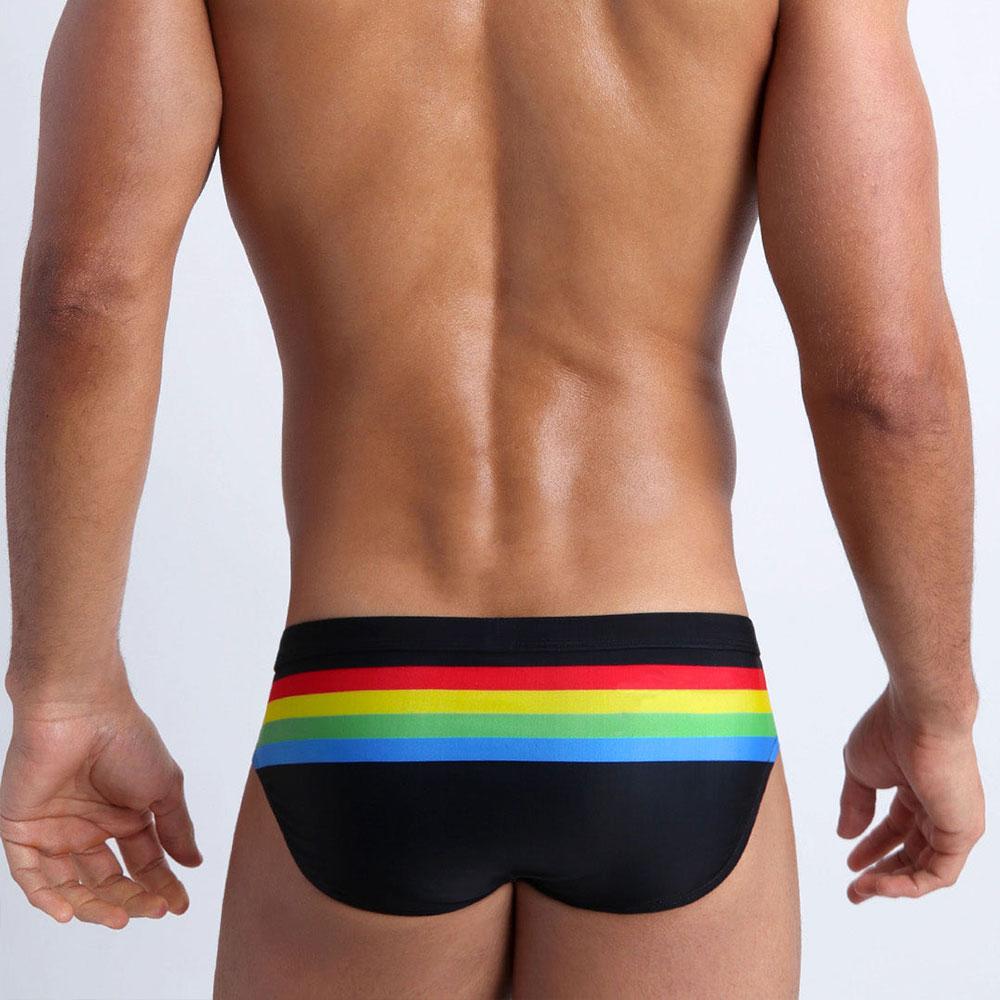 Men Swim Briefs Color Low Waist Tight Fit Sexy Swimwear Beach Wear Tanning Surfing Pride Strips