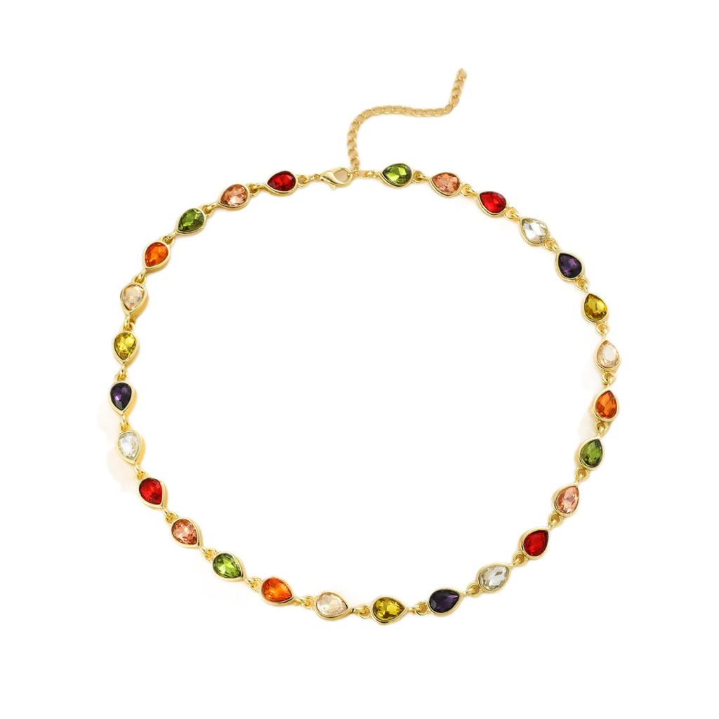 Color water drop necklace Fashion high-end light luxury temperament Clavicle chain Exquisite and elegant banquet accessories