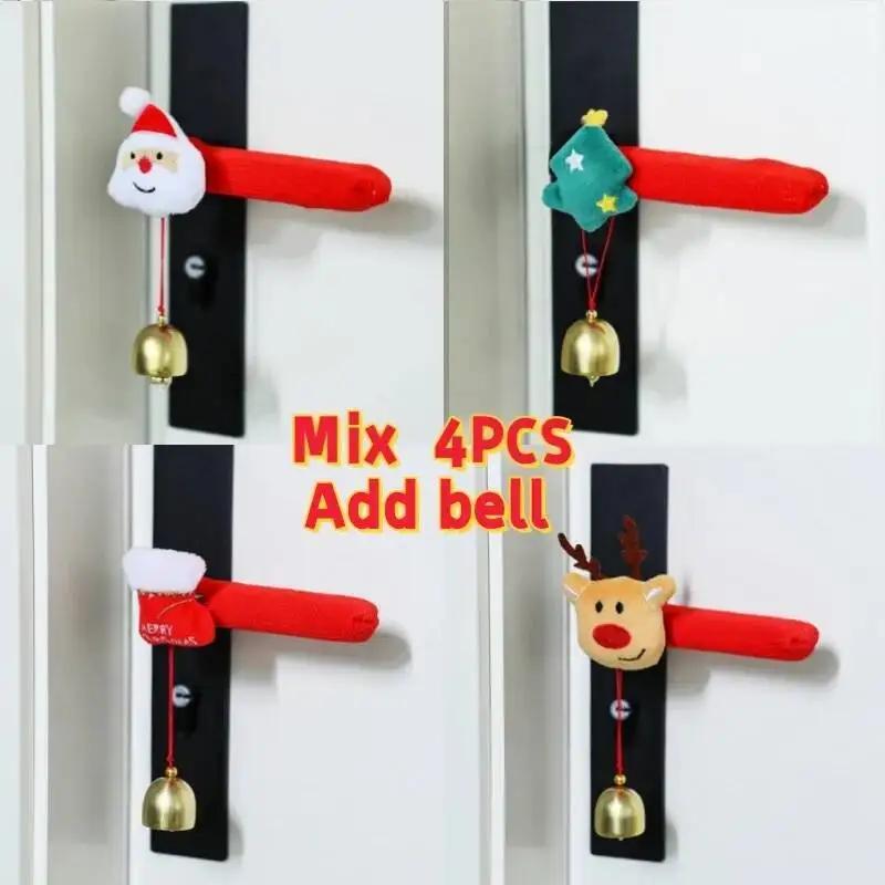 Christmas Decorations Door Handle Covers with Hanging Bells Soft Christmas Decors Xmas Pendant For Family Festives Accessories