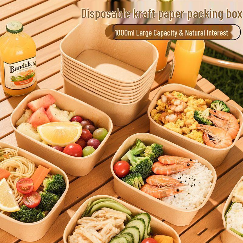 Disposable Kraft Paper Lunch Box For Takeaway & Picnic