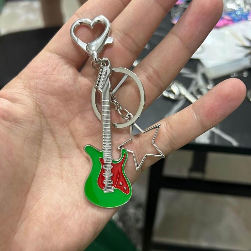 Vintage Guitar Pendant Keychain Bag Pendant Decorations Sweet Cool Dangle Earring Christmas Keyring Y2K Hair Clip