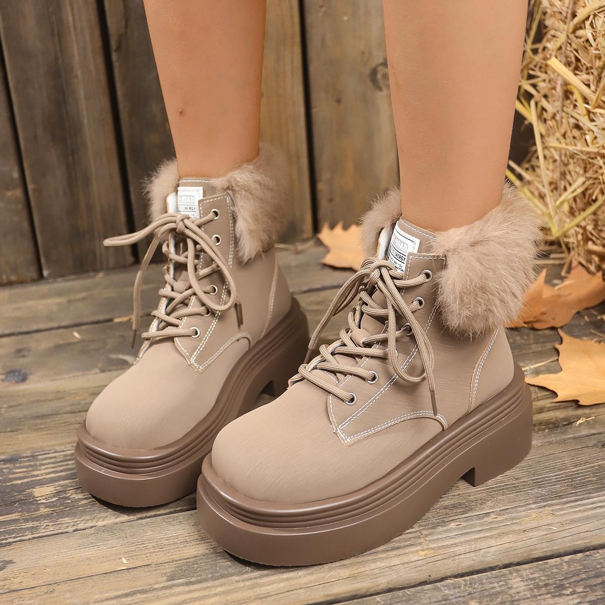 

2024 Winter Hot Selling High Quality Women s Shoes Solid Color Round Toe High Heel Lace Up Short Leg Women s Fashion Boots 40
