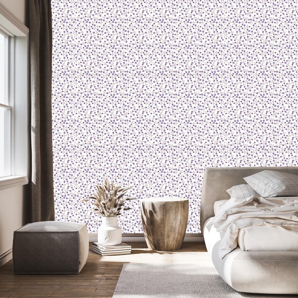 Wallpaper Small Flowers Light Gray and White for Living Room and Bedroom 50x1000