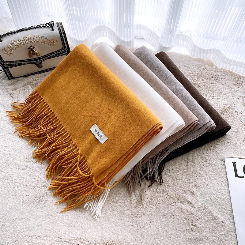 Cachecol feminino de inverno de cor sólida imitação de cashmere - quente, tecido, cachecol de pescoço médio a longo