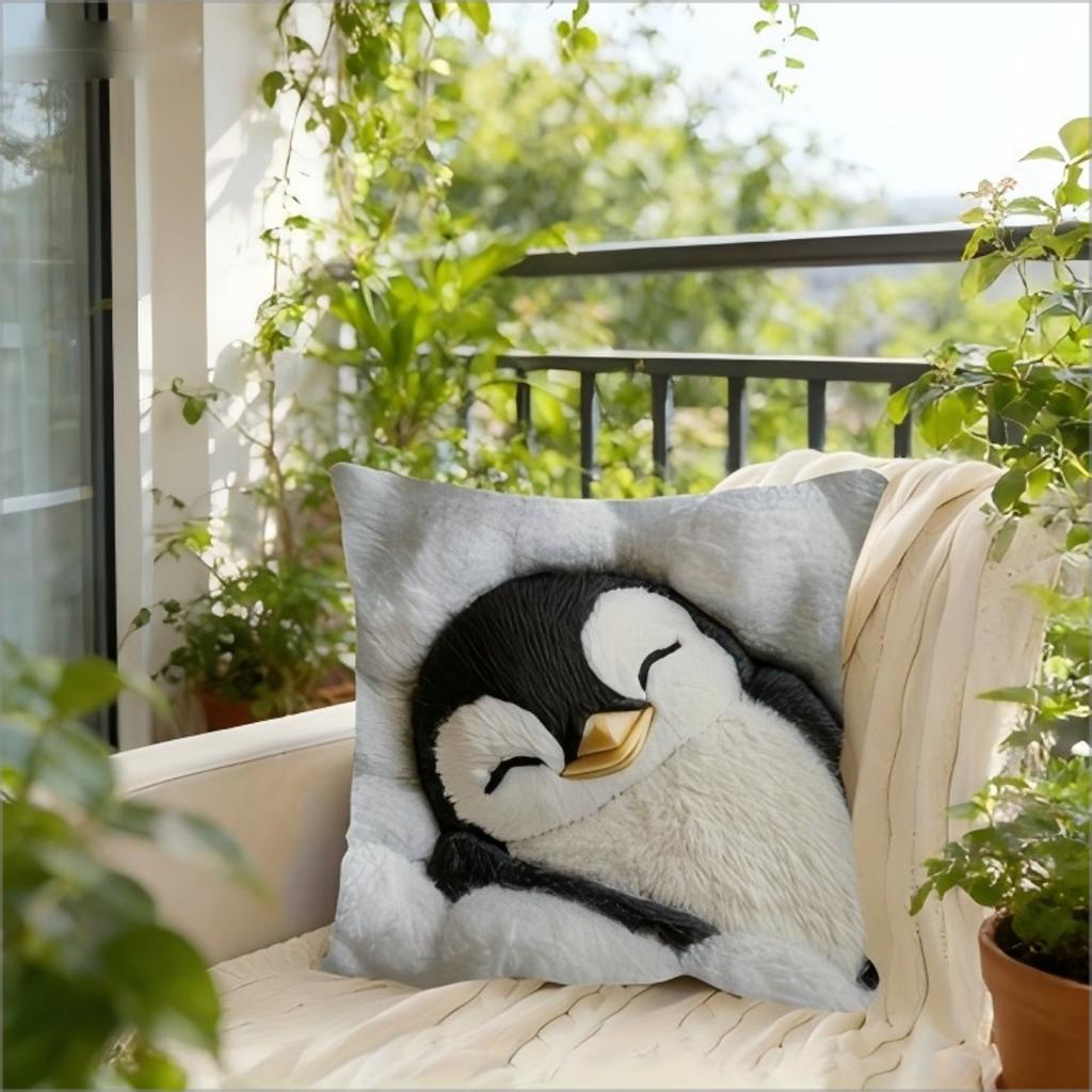 Süßer schlafender Pinguin Kissenbezug Flauschiger Plüschdruck Kissenhülle Kawaii Kinderzimmer Kinderzimmer Geschenk Dekor