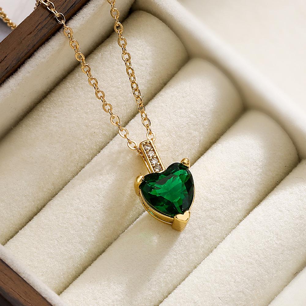 Mafisar Non-Fading Gold Color 316L Stainless Steel Party Jewelry Shiny AAA CZ Zircon Heart Pendants Necklaces For Women