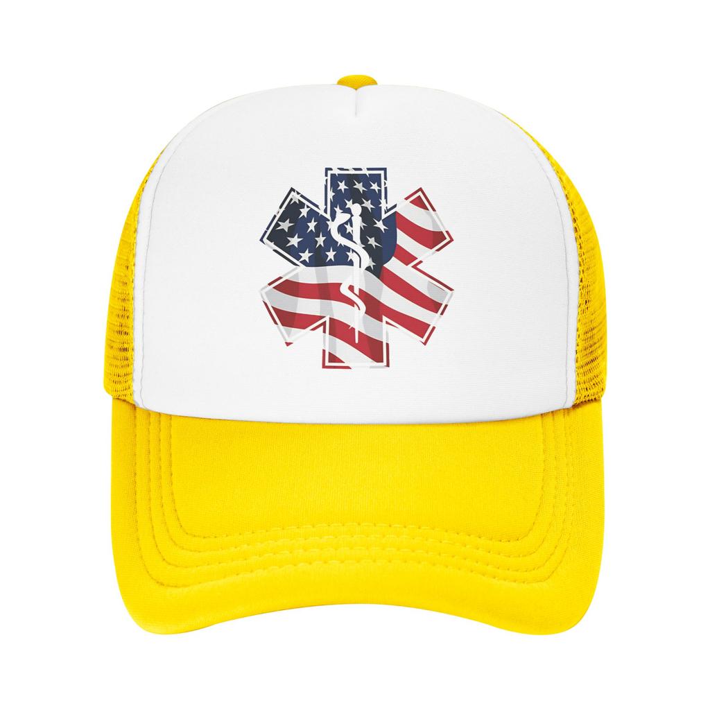 Summer Sun Hats Patriotic Paramedic EMT Star Of Life Caduceus With USA Flag Overlay Summer Baseball Cap Healthcar Snapback Cap