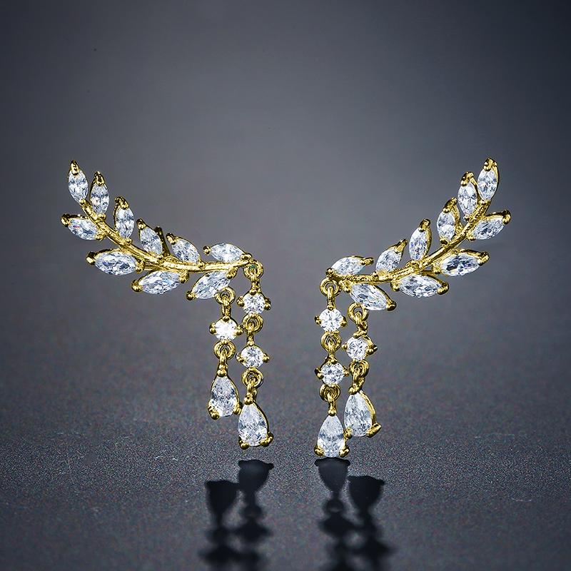 ZAKOL Fashion Tassel Wings Stud Earrings for Women Shinny Cubic Zircon Earrings 2023 New Ins Style Korea Party Zircon