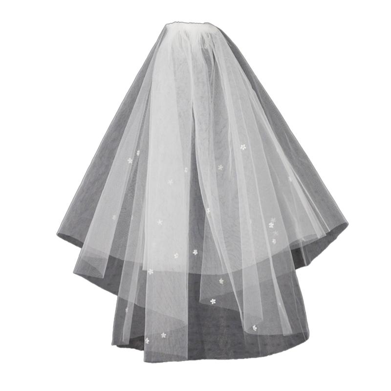 

Bridal Veil Resin Flower Decor 2-Layers Cut Edge Shoulder Length Sheer Tulle Photo Props Headgears for Wedding Party 1