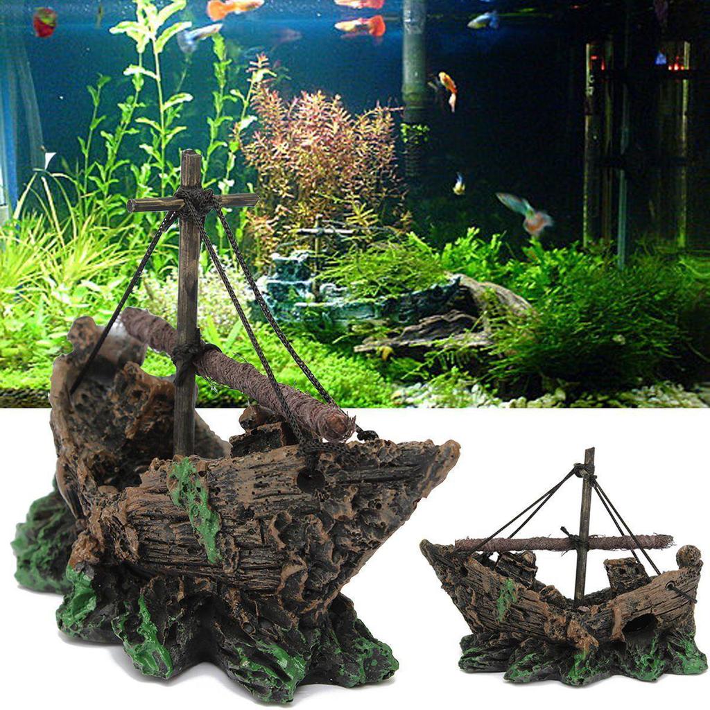 Pirate Ship Aquarium Ornament - Glass Fish Tank Decor & Hiding Spot Resin Boat