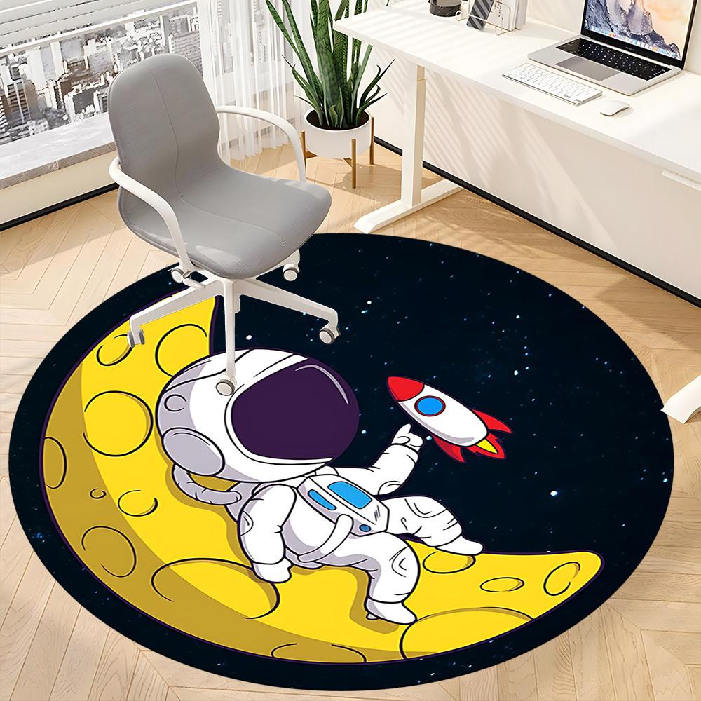 1pc Moon Astronaut Office Round Area Rug, Under Office Chairs Bedroom Living Room Home Decor, Room Deco